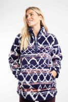 Weirdfish Pikard Printed Plush Qtr Zip Fleece Navy