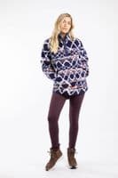 Weirdfish Pikard Printed Plush Qtr Zip Fleece Navy