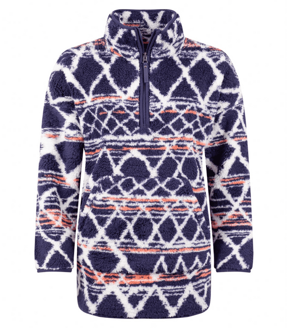 Weirdfish Pikard Printed Plush Qtr Zip Fleece Navy