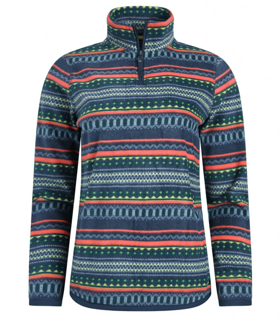 Weirdfish Reena 1/4 Zip Printed Microfleece Deep Sea Blue