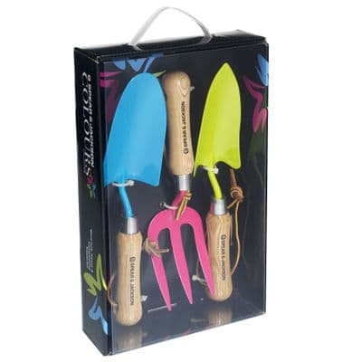 Spear & Jackson COLOURS3PS Trowel, Weed Fork & Transplanting Trowel Set