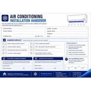 Air Conditioning Installation Handover Cards (Pack of 5)