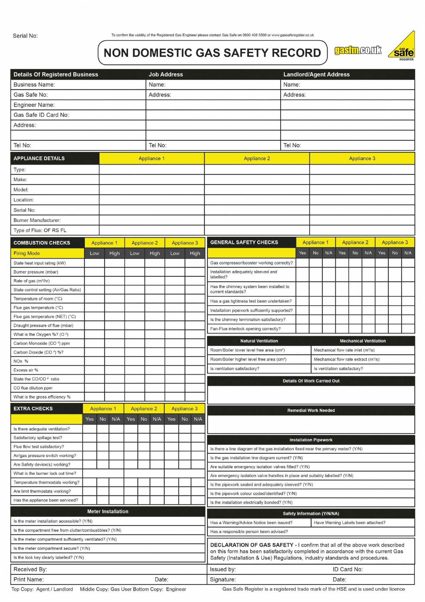 Non Domestic Gas Safety Record Non Domestic Gas Safety Record