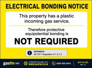 Pack of Electrical Bonding Notice – Plastic Incoming Gas Service (BS 7671)