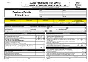 Personalised Mains Pressure Hot Water Cylinder Commissioning Checklist