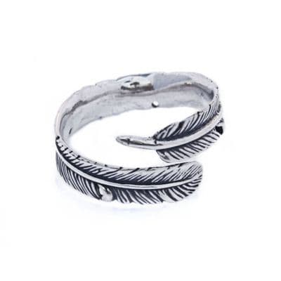 Adjustable Feather Sterling Silver Finger Ring Band (R006)