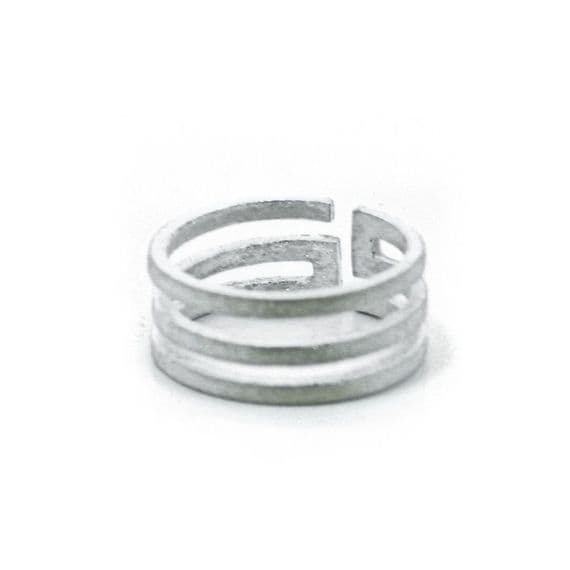 Adjustable Frosted Sterling Silver Classic Meander Finger Ring (R007)