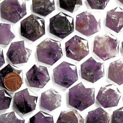 Amethyst Crystal Flat Star Faceted Hexagon Worry Stone