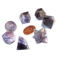 Amethyst Sacred Geometry Set (Platonic Solids, Merkaba & Sphere) with Keepers Pouch