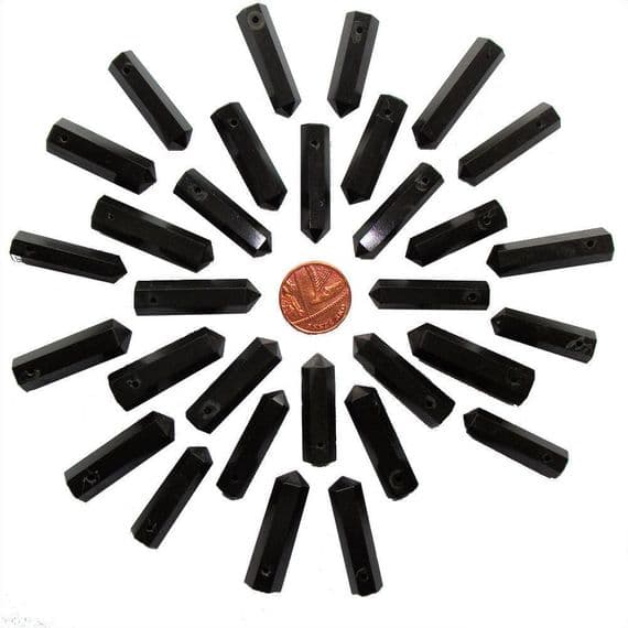 Black Agate Side Drilled Hexagonal Wand ST Point