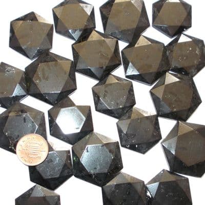 Black Tourmaline Crystal Flat Star Faceted Hexagon Worry Stone