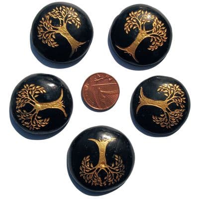 Black Tourmaline Tree of Life Crystal Flat Palm  Stone