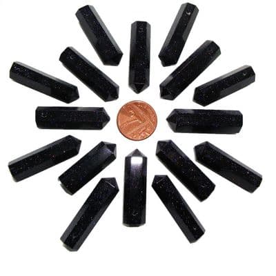 Blue Goldstone Side Drilled Hexagonal Wand ST Point