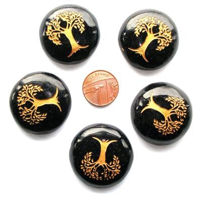Blue Goldstone Tree of Life Crystal Flat Palm  Stone