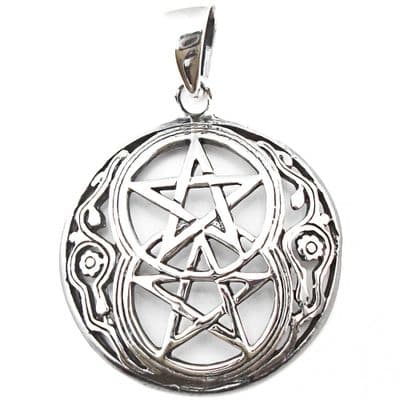 Double Pentacle Silver Pendant (P021)