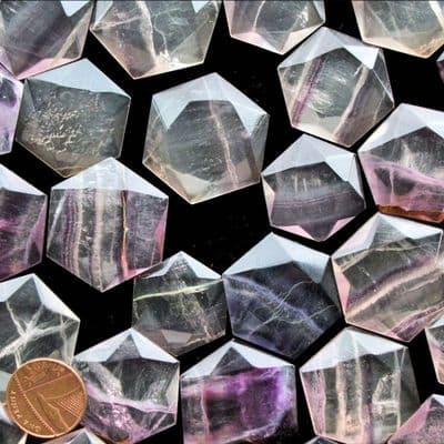 Fluorite Crystal Flat Star Faceted Hexagon Worry Stone