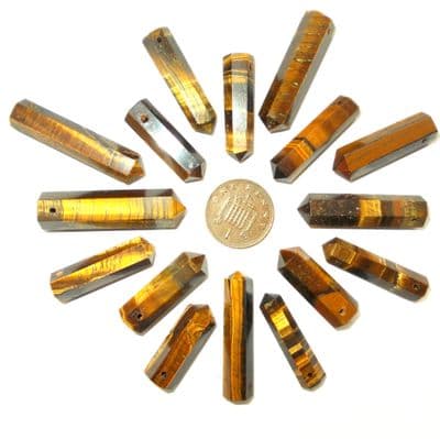 Golden Tiger Eye Side Drilled Hexagonal Wand ST Point