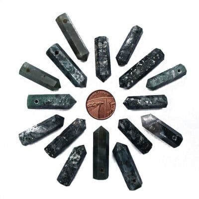 Green Moss Agate Side Drilled Hexagonal Wand ST Point