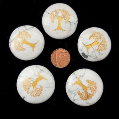 Howlite Tree of Life Crystal Flat Palm  Stone