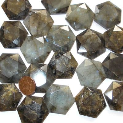 Labradorite Crystal Flat Hexagon Faceted Star Worry Stone