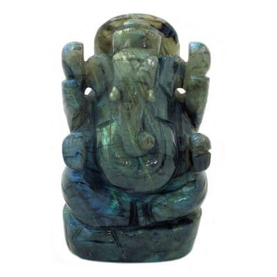 Labradorite Ganesha Carved Statue 100mm 0.5kg