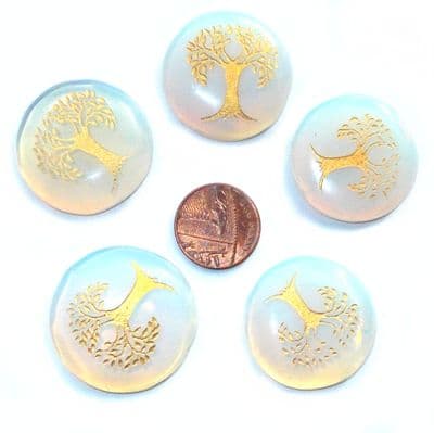 Opalite Tree of Life Crystal Flat Palm Stone