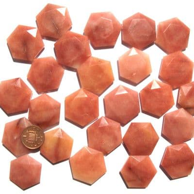 Peach Aventurine Crystal Flat Star Faceted Hexagon Worry Stone