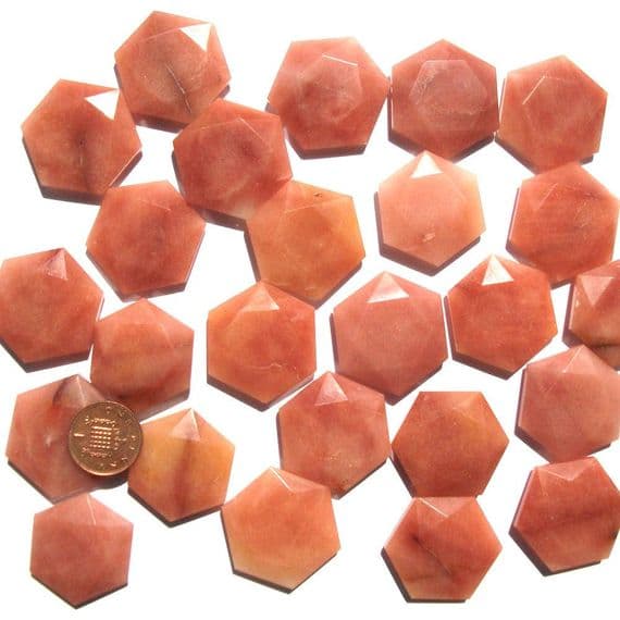 Peach Aventurine Crystal Flat Star Faceted Hexagon Worry Stone