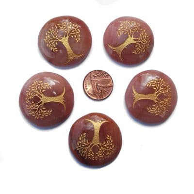 Peach Aventurine Tree of Life Crystal Flat Palm Stone