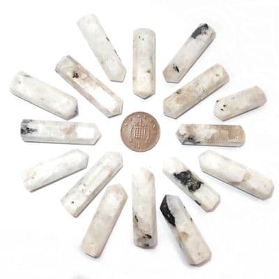 Rainbow Moonstone Side Drilled Hexagonal Wand ST Point