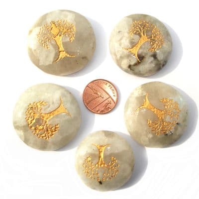 Rainbow Moonstone Tree of Life Crystal Flat Palm  Stone