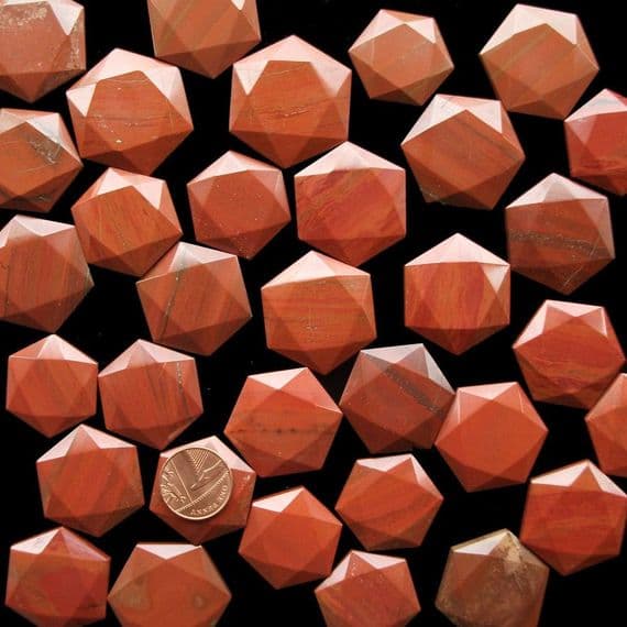 Red Jasper Crystal Flat Star Faceted Hexagon Worry Stone