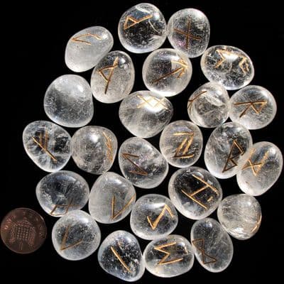 Rock Crystal Clear Quartz Rune Stones with Pouch
