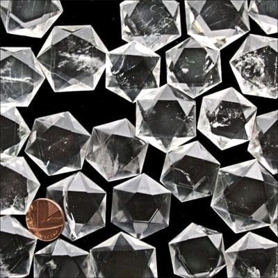 Rock Quartz Crystal Flat Star Faceted Hexagon Worry Stone