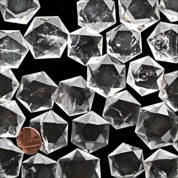 Rock Quartz Crystal Flat Star Faceted Hexagon Worry Stone