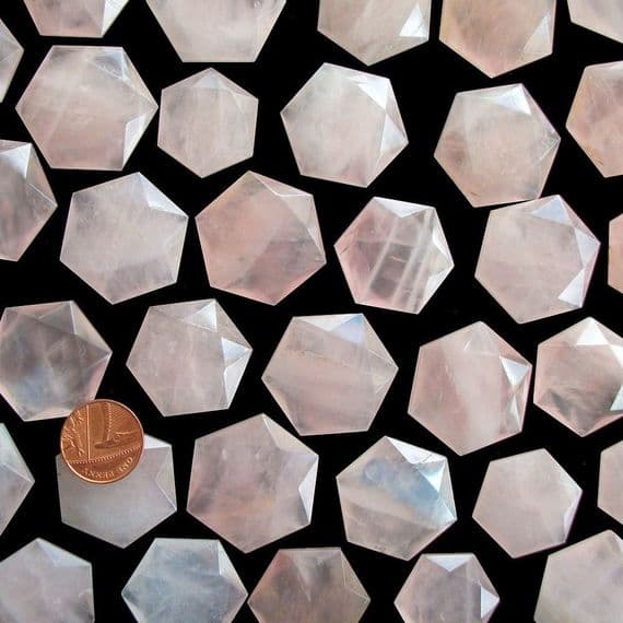 Rose Quartz Crystal Flat Star Faceted Hexagon Worry Stone