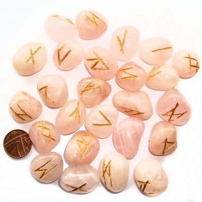 Rose Quartz Rune Stones with Pouch