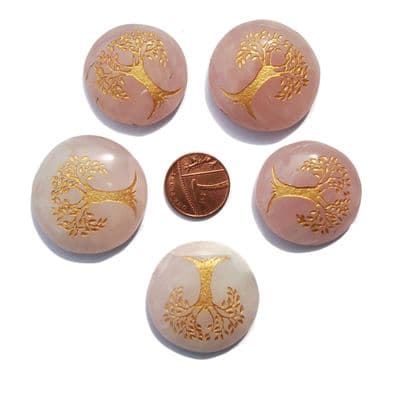 Rose Quartz Tree of Life Crystal Flat Palm Stone