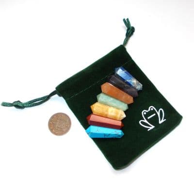 Set of 7 Chakra Balancing Crystal Hexagonal DT Vogel Wand Points & Pouch