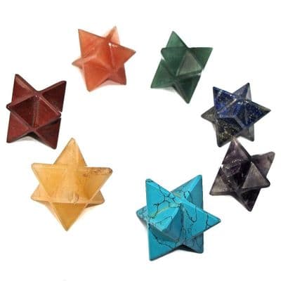 Set of 7 Chakra Sacred Merkaba Stars with Pouch