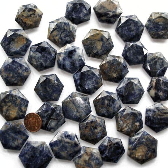 Sodalite Crystal Flat Star Faceted Hexagon Worry Stone