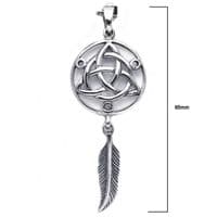 Solid Sterling Silver Large Triquetra Trinity Dreamcatcher Feather Pendant P020