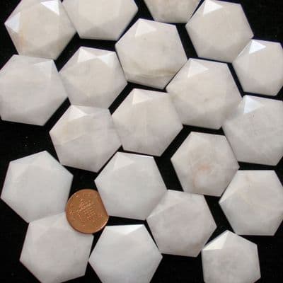 White Agate Crystal Flat Star Faceted Hexagon Worry Stone