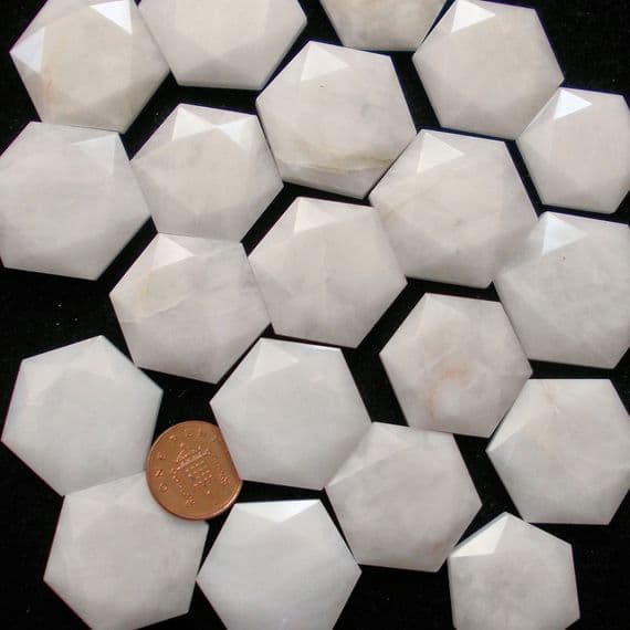 White Agate Crystal Flat Star Faceted Hexagon Worry Stone