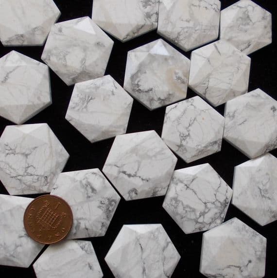 White Howlite Crystal Flat Star Faceted Hexagon Worry Stone