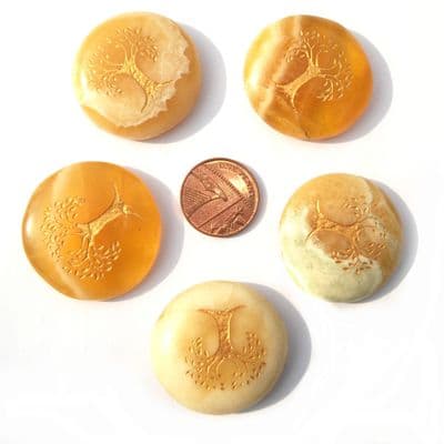 Yellow Calcite Tree of Life Crystal Flat Palm  Stone