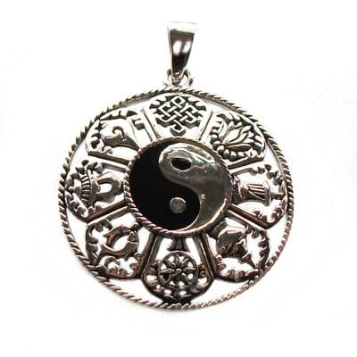 Yin Yang Ashtamangala Silver Pendant (P052)