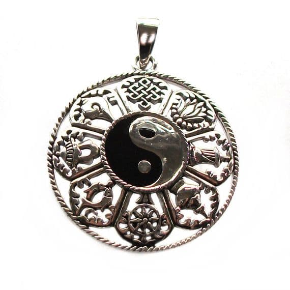 Yin Yang Ashtamangala Silver Pendant (P052)