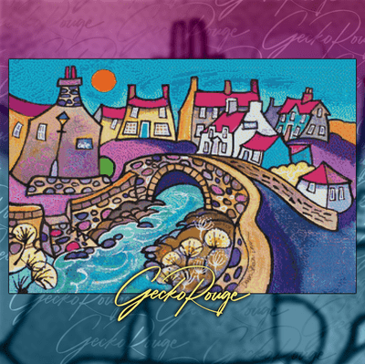 Aberdaron Bridge and Cottages by Dorian Spencer Davies Art Modern Cross Stitch Art Kit