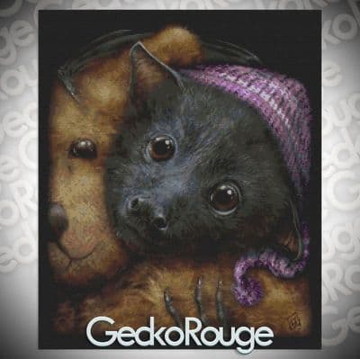 Baby Bats Bedtime by SheBlackDragon Modern Cross Stitch Art Kit